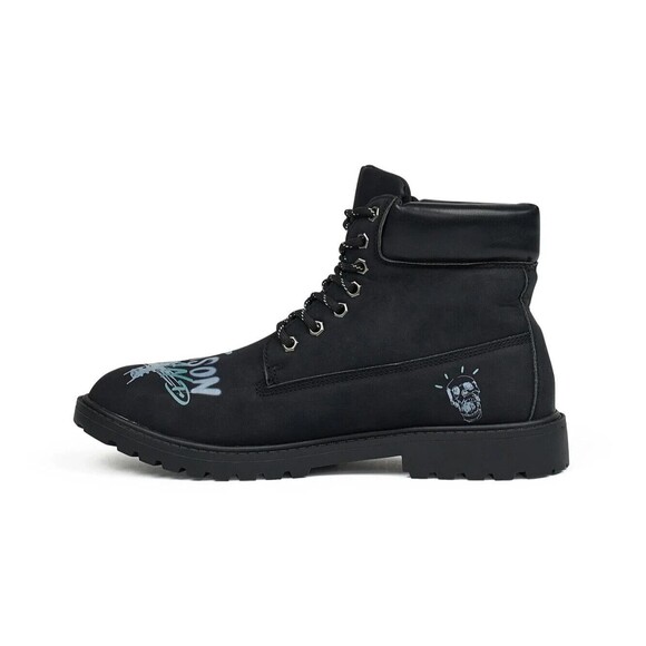 Reason Combat Boots Men’s 10.5 Black Graffiti Print Skull Flower Faux Suede main image 7
